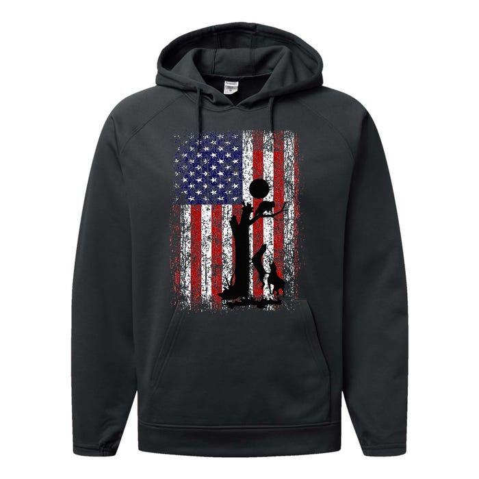 Patriotic Coon Hunting Dogs American Flag Performance Fleece Hoodie