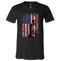 Patriotic Coon Hunting Dogs American Flag V-Neck T-Shirt