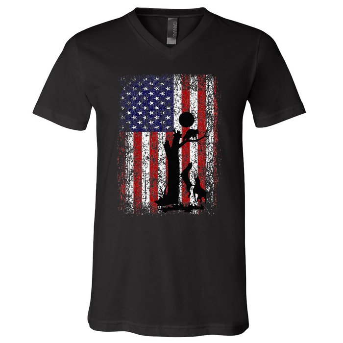 Patriotic Coon Hunting Dogs American Flag V-Neck T-Shirt