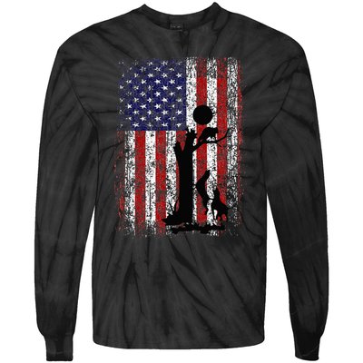 Patriotic Coon Hunting Dogs American Flag Tie-Dye Long Sleeve Shirt