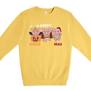 Pig Christmas Halloween Costume Happy Hallothanksmas Gift Premium Crewneck Sweatshirt