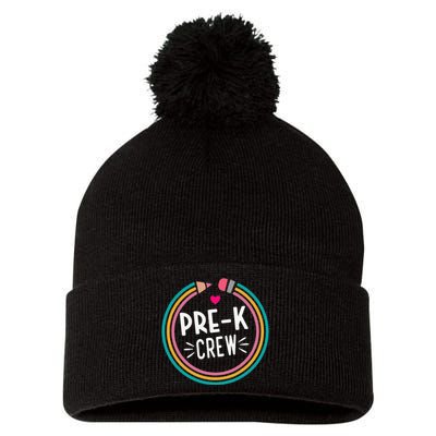 Prek Crew Happy First Day of School Preschool Teacher Pom Pom 12in Knit Beanie