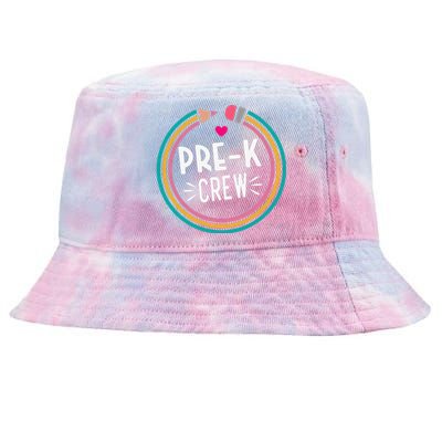 Prek Crew Happy First Day of School Preschool Teacher Tie-Dyed Bucket Hat