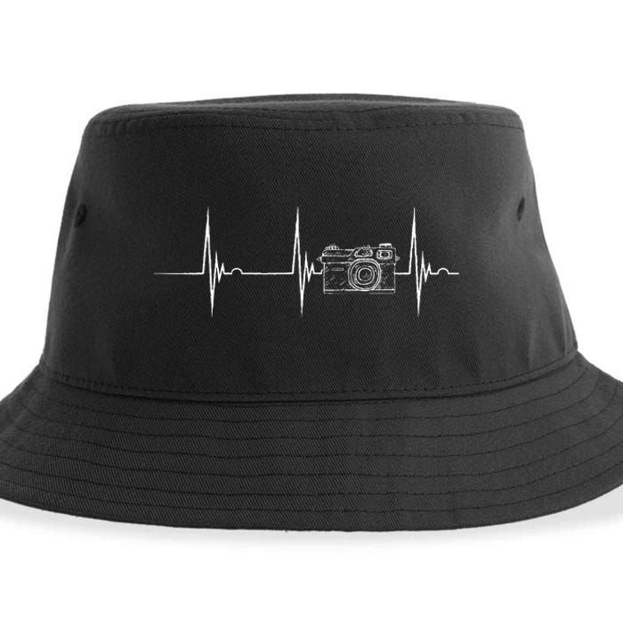 Photographer Camera Heartbeat EKG Pulse Photography Lover Sustainable Bucket Hat