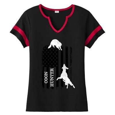 Patriotic Coon Hunting Dogs American Flag Gift Ladies Halftime Notch Neck Tee