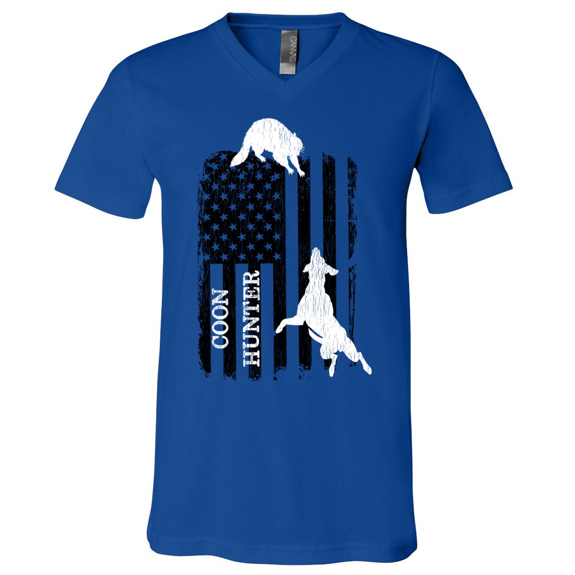 Patriotic Coon Hunting Dogs American Flag Gift V-Neck T-Shirt