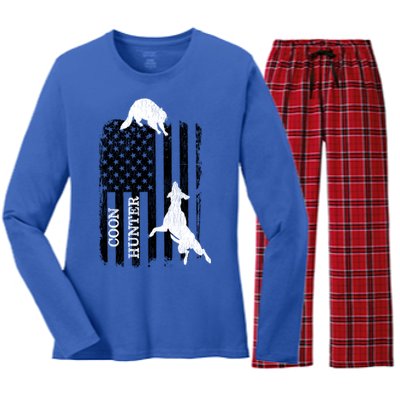 Patriotic Coon Hunting Dogs American Flag Gift Women's Long Sleeve Flannel Pajama Set 