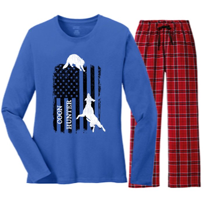 Patriotic Coon Hunting Dogs American Flag Gift Women's Long Sleeve Flannel Pajama Set 