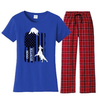 Patriotic Coon Hunting Dogs American Flag Gift Women's Flannel Pajama Set