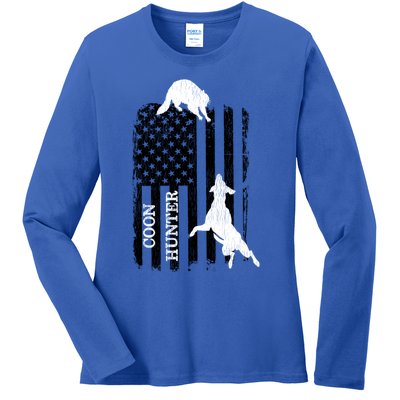 Patriotic Coon Hunting Dogs American Flag Gift Ladies Long Sleeve Shirt