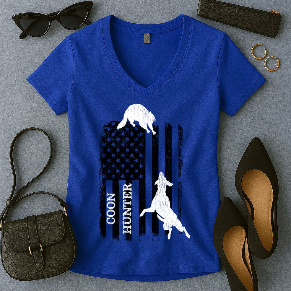 Patriotic Coon Hunting Dogs American Flag Gift Women's V-Neck T-Shirt