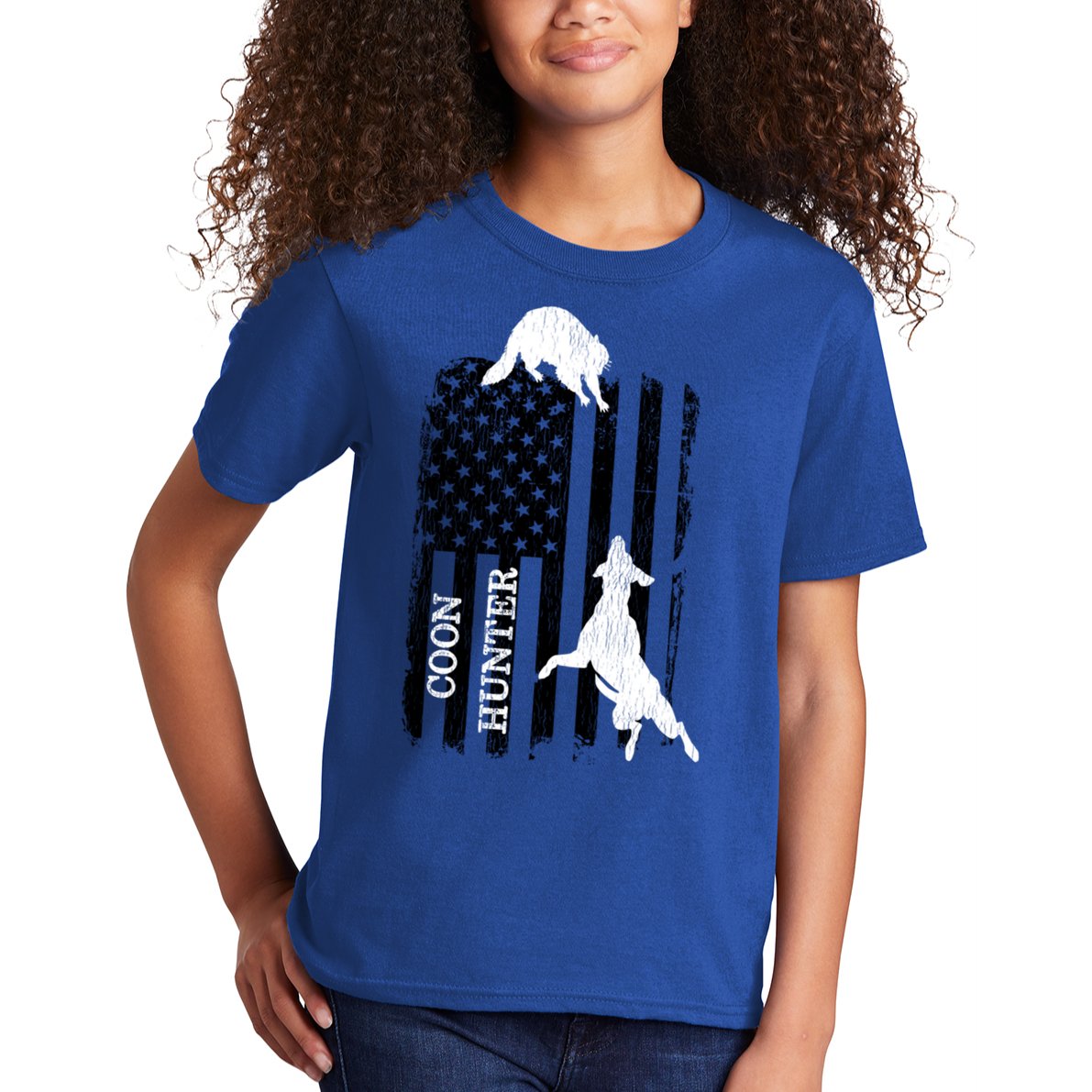Patriotic Coon Hunting Dogs American Flag Gift Kids T-Shirt