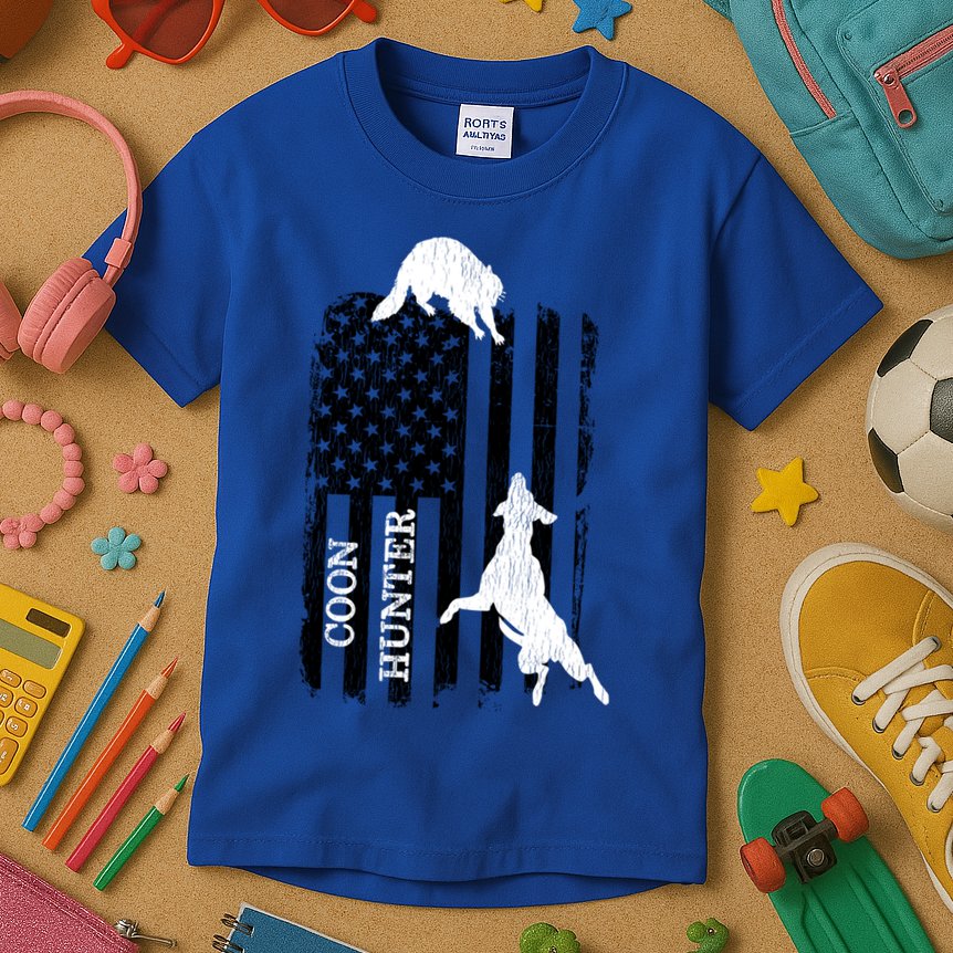 Patriotic Coon Hunting Dogs American Flag Gift Kids T-Shirt