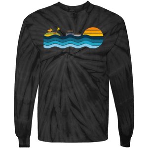 Pontoon Captain Island Sunset Pontoon Boat Summer Relaxing Tie-Dye Long Sleeve Shirt