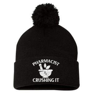 Pharmacist Crushing It Pharmacy Technician Pharmaceutical Pom Pom 12in Knit Beanie