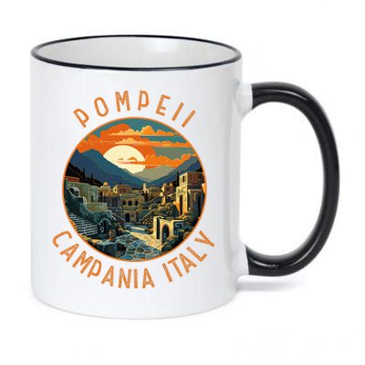 Pompeii Campania Italy Retro Distressed Circle 11oz Black Color Changing Mug