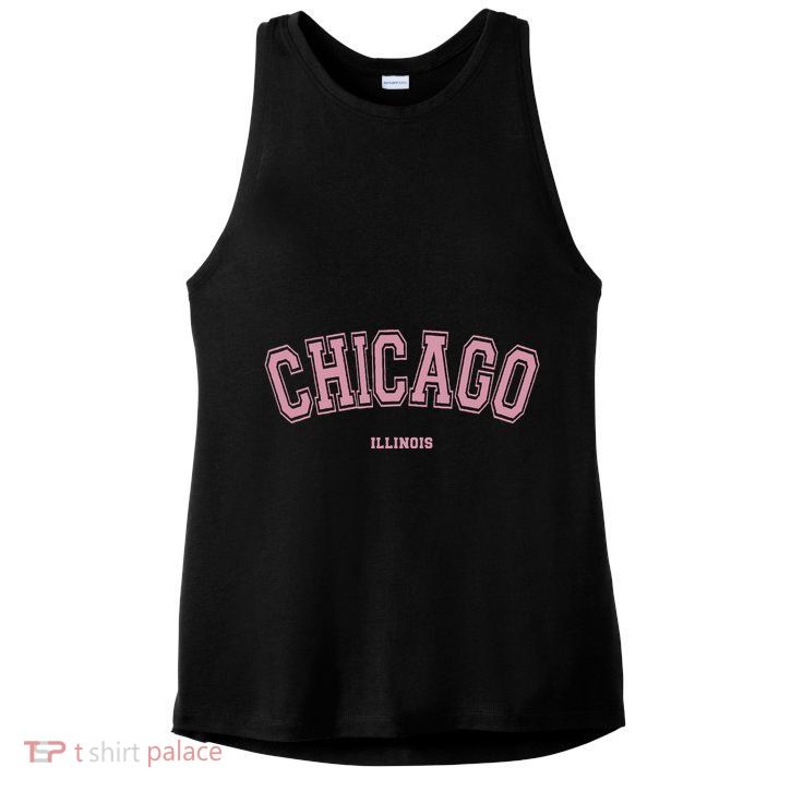 Pink Chicago Illinois Il Varsity Style On Chicago Ladies PosiCharge Tri-Blend Wicking Tank