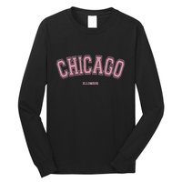 Pink Chicago Illinois Il Varsity Style On Chicago Long Sleeve Shirt