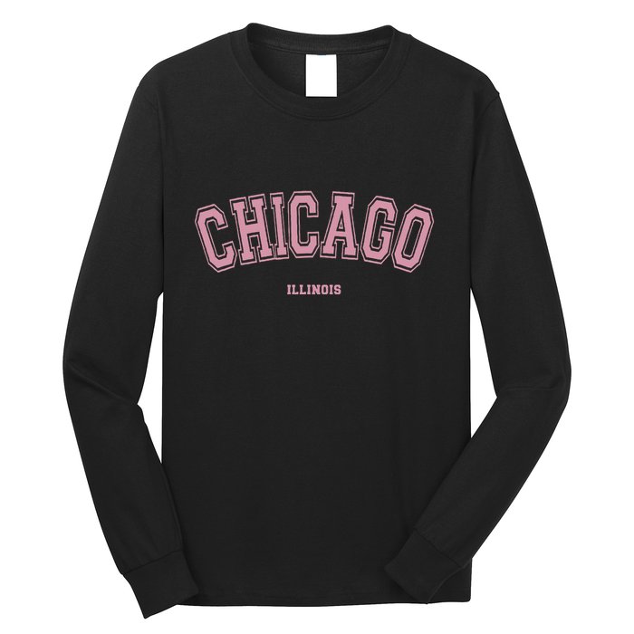 Pink Chicago Illinois Il Varsity Style On Chicago Long Sleeve Shirt
