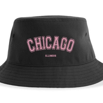Pink Chicago Illinois Il Varsity Style On Chicago Sustainable Bucket Hat
