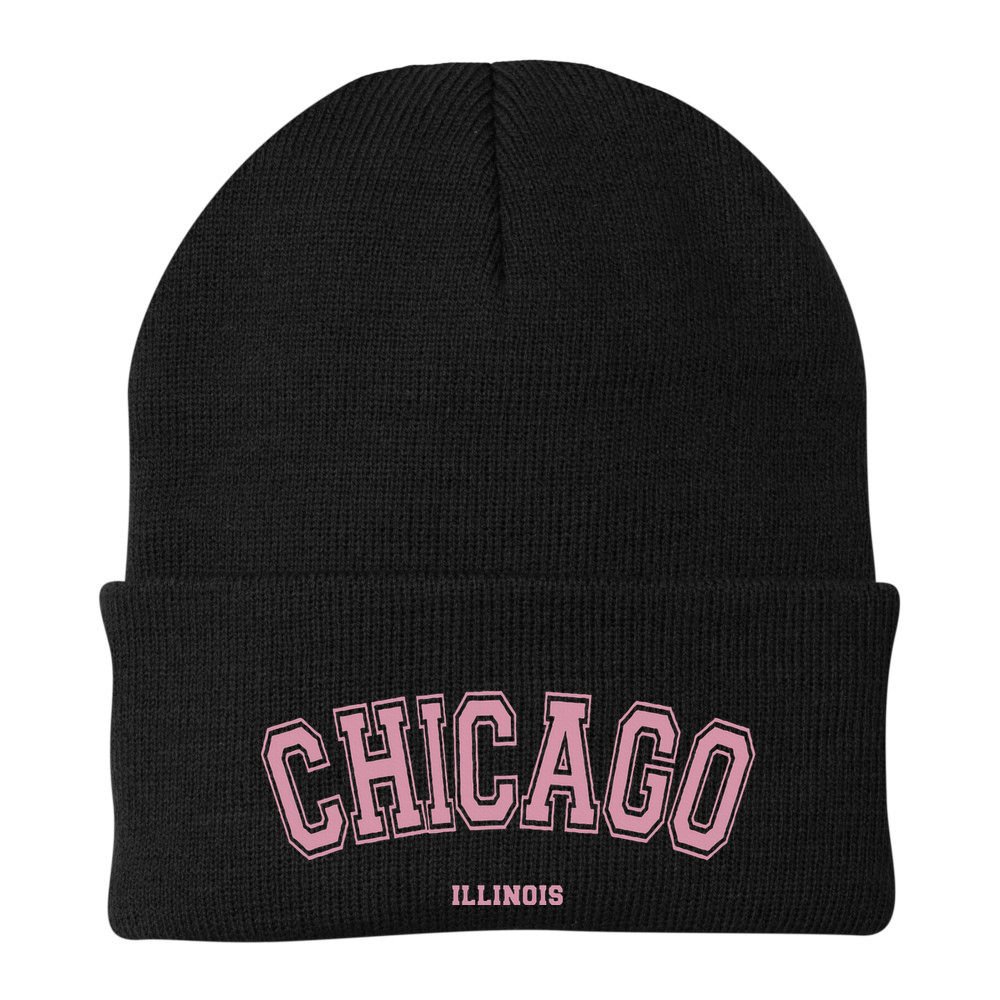 Pink Chicago Illinois Il Varsity Style On Chicago Beanie