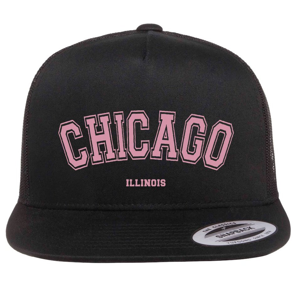 Pink Chicago Illinois Il Varsity Style On Chicago Flat Bill Trucker Hat