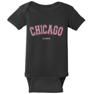 Pink Chicago Illinois Il Varsity Style On Chicago Baby Bodysuit