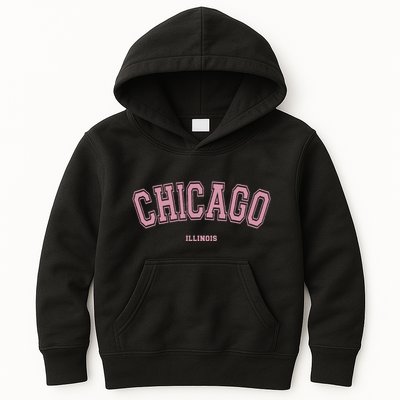 Pink Chicago Illinois Il Varsity Style On Chicago Kids Hoodie