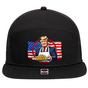 Patriotic Chef Illustration With American Flag 7 Panel Mesh Trucker Snapback Hat