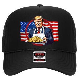 Patriotic Chef Illustration With American Flag High Crown Mesh Back Trucker Hat