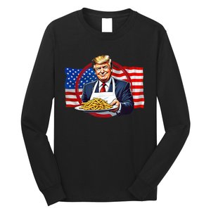 Patriotic Chef Illustration With American Flag Long Sleeve Shirt