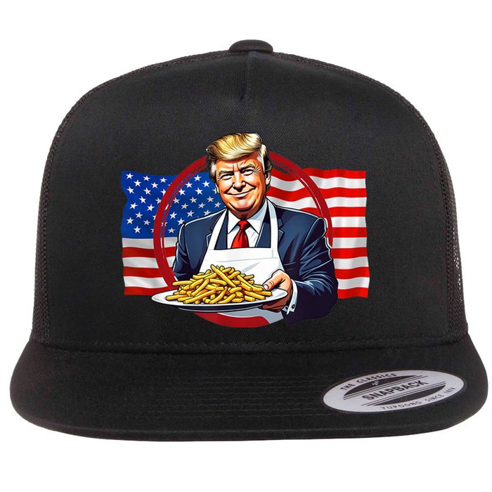 Patriotic Chef Illustration With American Flag Flat Bill Trucker Hat