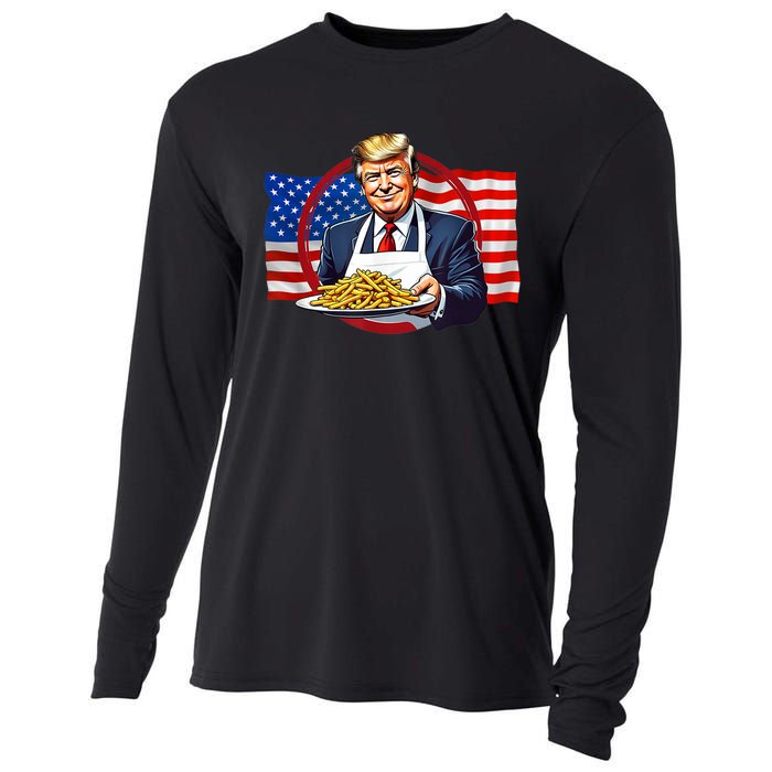 Patriotic Chef Illustration With American Flag Cooling Performance Long Sleeve Crew