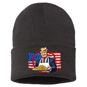 Patriotic Chef Illustration With American Flag Sustainable Knit Beanie