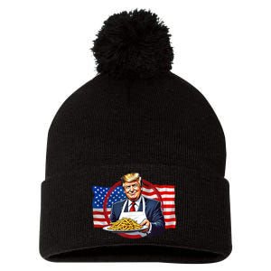 Patriotic Chef Illustration With American Flag Pom Pom 12in Knit Beanie