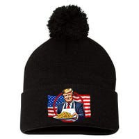 Patriotic Chef Illustration With American Flag Pom Pom 12in Knit Beanie