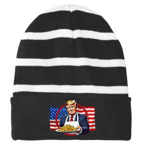 Patriotic Chef Illustration With American Flag Striped Beanie with Solid Band