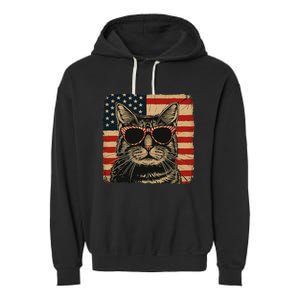 Patriotic Cat Independence Day Celebration Garment-Dyed Fleece Hoodie