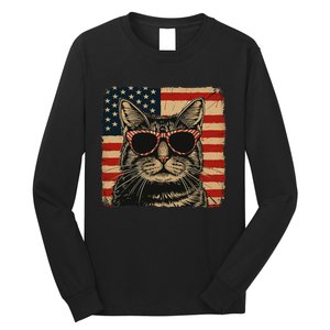 Patriotic Cat Independence Day Celebration Long Sleeve Shirt