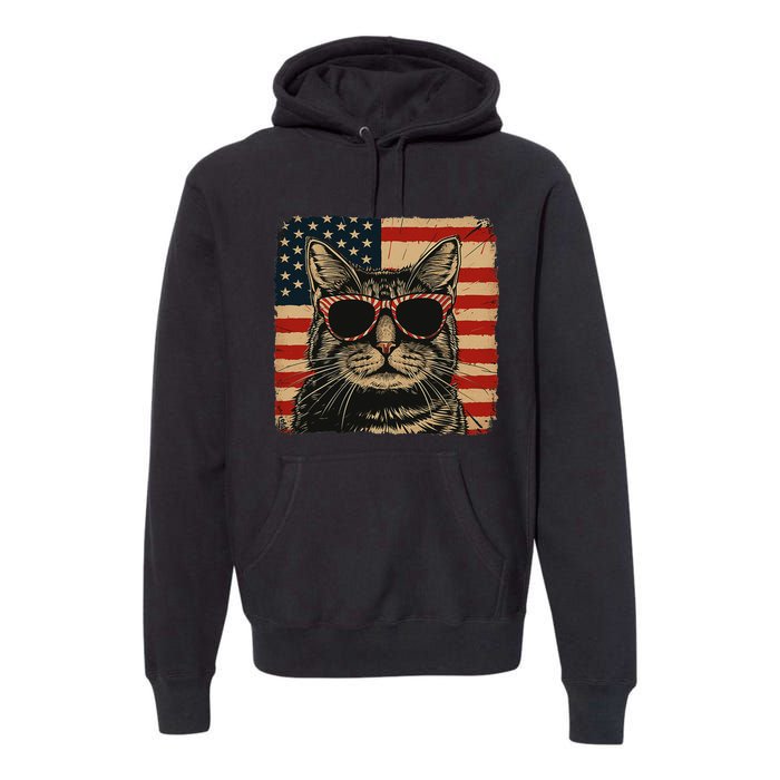 Patriotic Cat Independence Day Celebration Premium Hoodie