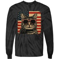 Patriotic Cat Independence Day Celebration Tie-Dye Long Sleeve Shirt