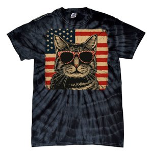 Patriotic Cat Independence Day Celebration Tie-Dye T-Shirt