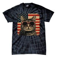 Patriotic Cat Independence Day Celebration Tie-Dye T-Shirt