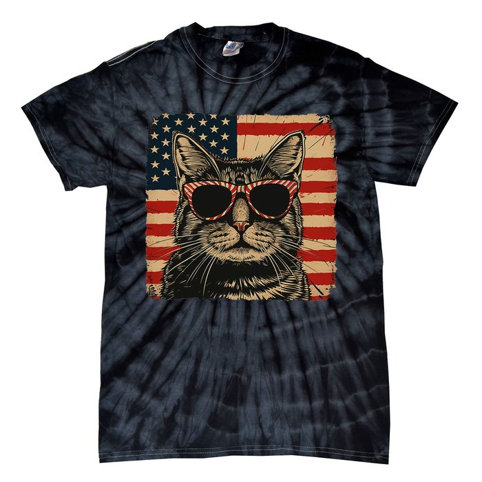 Patriotic Cat Independence Day Celebration Tie-Dye T-Shirt