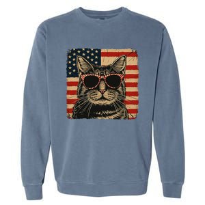 Patriotic Cat Independence Day Celebration Garment-Dyed Sweatshirt