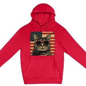 Patriotic Cat Independence Day Celebration Premium Pullover Hoodie