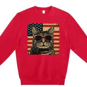 Patriotic Cat Independence Day Celebration Premium Crewneck Sweatshirt