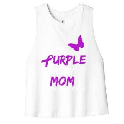 Pancreatic Cancer I Wear Purple For My Mom Ribbon Butterfly Cute Gift Women's Racerback Cropped Tank