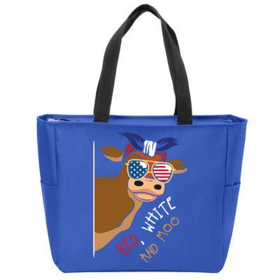 Patriotic Cow I Heifer I Usa Flag I Red White And Moo Cow Funny Gift Zip Tote Bag