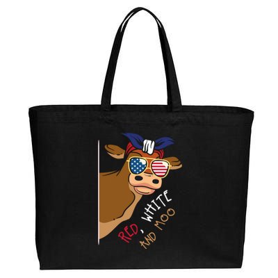 Patriotic Cow I Heifer I Usa Flag I Red White And Moo Cow Funny Gift Cotton Canvas Jumbo Tote